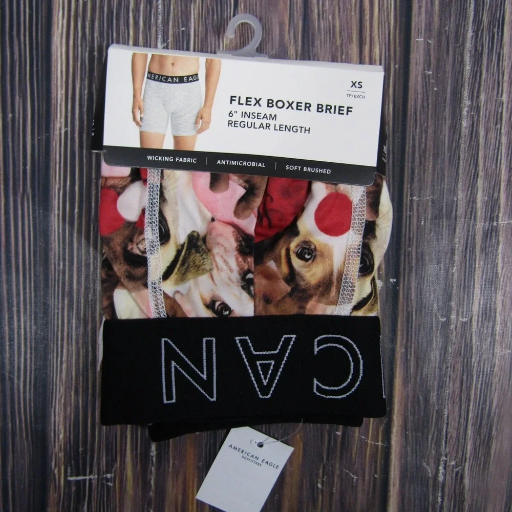 American Eagle NEW NWT Mens XS Boxer Briefs Dogs Xmas Christmas Hat Holiday Gift